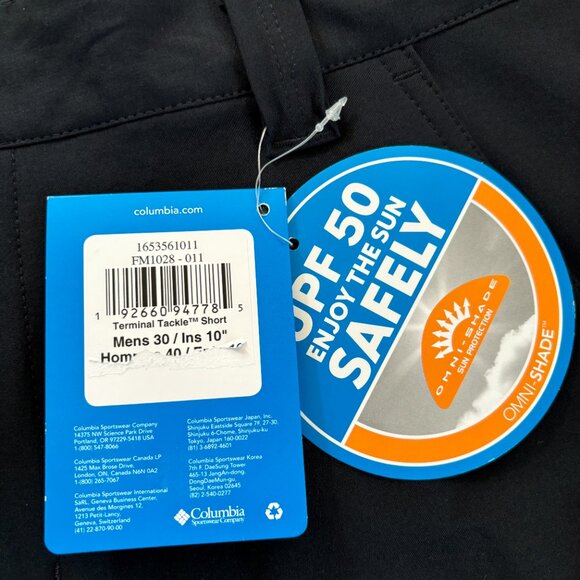 Columbia PFG Shorts Mens 30 Black Terminal Tackle Bottle Opener UPF 50 Fishing - Picture 7 of 9